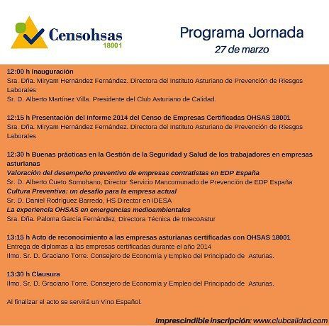Jornada “LÍDERES EN PREVENCIÓN. CASOS DE ÉXITO OHSAS 18001”